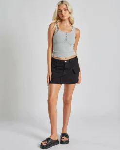 Basic Fine Rib Henley Tank Top
