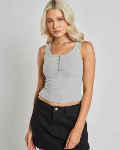 Basic Fine Rib Henley Tank Top