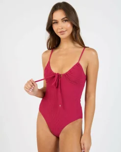 Isla Rib Tie Front One Piece Swimsuit