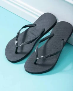 Slim Metal Logo Crystal Thongs