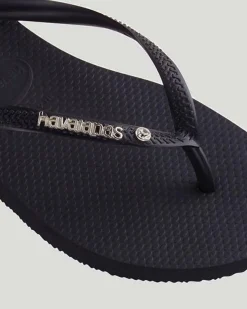 Slim Metal Logo Crystal Thongs